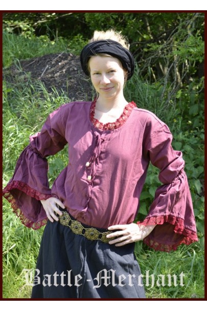 Medieval cotton Shirt for Ladies, dark red