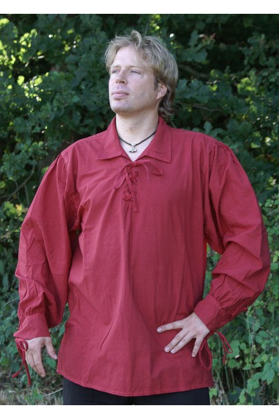 Medieval shirt with crinkled finish, deep red