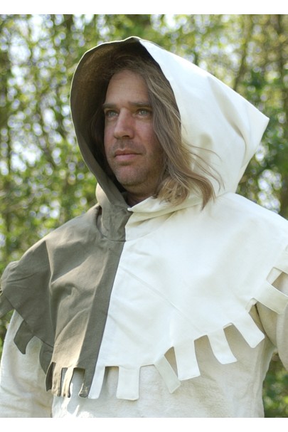 Late medieval cotton hood, green/white