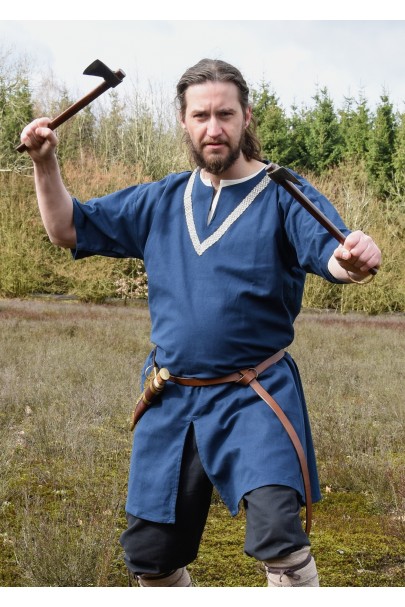Medieval Braided Tunic Ailrik, short-sleeved, blue