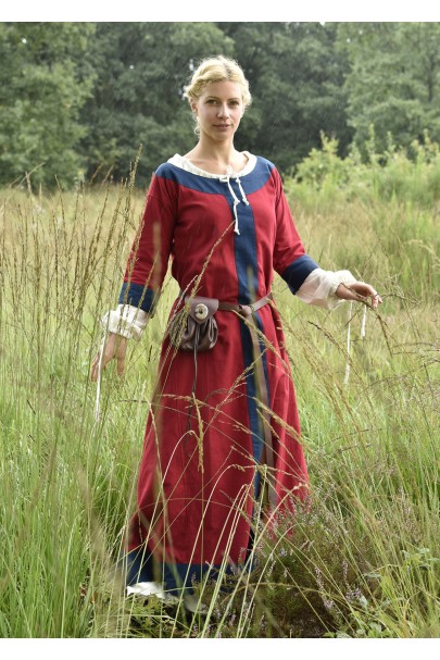 Medieval Dress Gudrun, red/blue