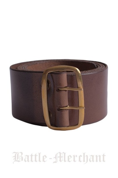 Leather Belt with brass buckle, dark brown, approx. 135 cm