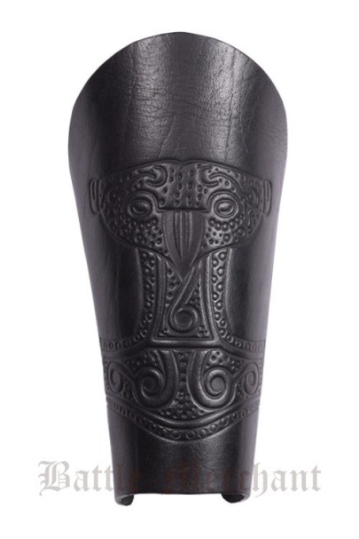 Bracer - leather wristband with embossed thor's hammer, black