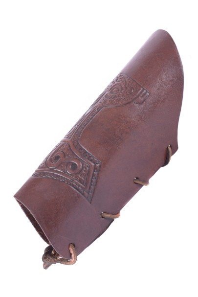 Bracer - leather wristband with embossed thor's hammer, brown