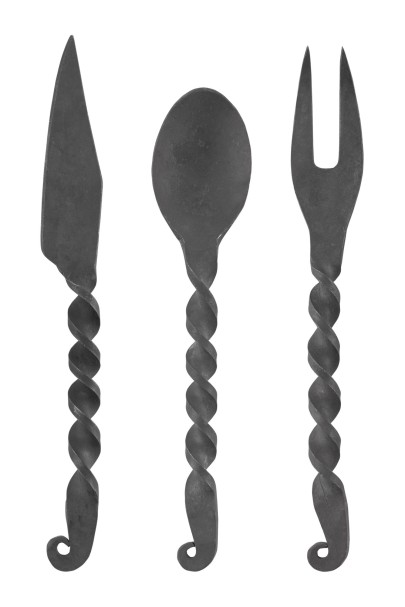 Cutlery-Set of knife, spoon and fork, hand-forged