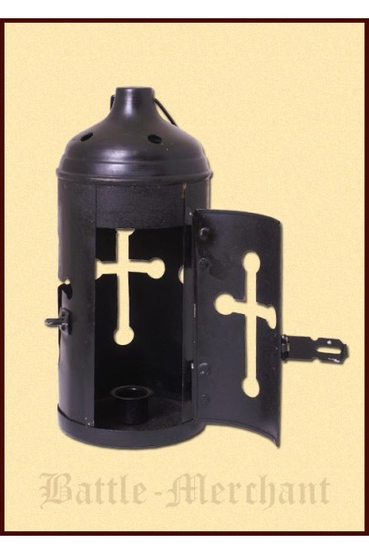 Steel lantern with cross, powder-coated
