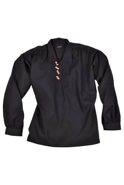 Structure shirt with wooden buttons, black