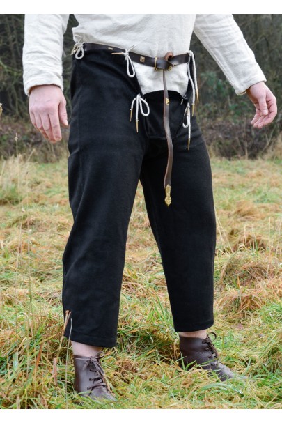 Medieval Woolen Trousers with Cords, black