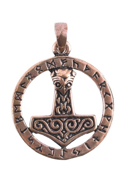 Viking Pendant Thor's Hammer with Runes, Bronze