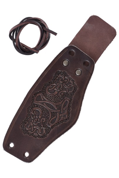 Bracer leather Wristguard with Thor's Hammer Motif, short